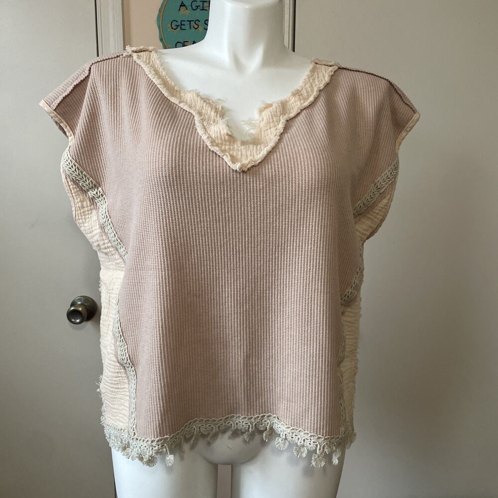 POL Pink Piecework V-Neck Sleeveless Boxy Oversized Large